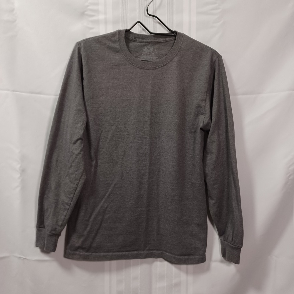 Fruit of the Loom T-Shirt Mens Small Gray Long Sleeve Crew Neck Cotton Blend